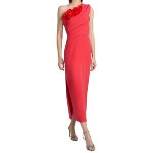 NWT As It May Olivia Crepe Midi Dress Bright Rose Red Floral Applique Womens 2